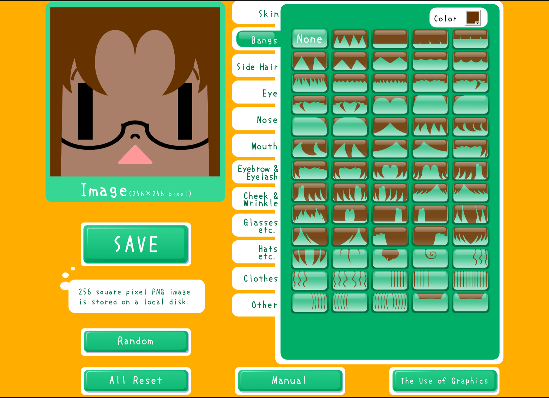 Square Face editor showing a customized square avatar result